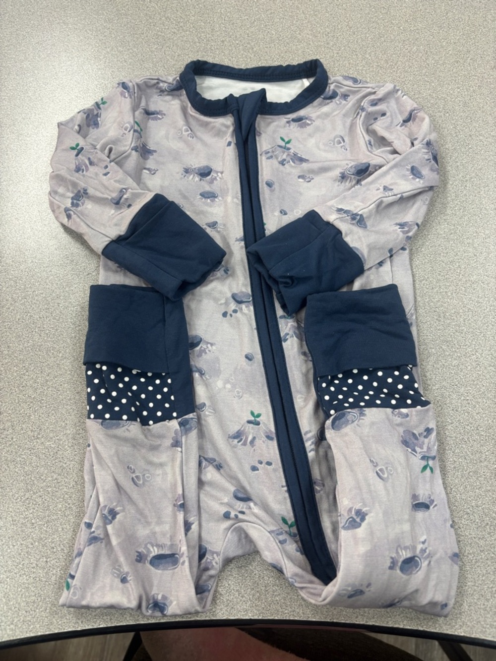 Mama Lulu. Kids Navy & Light Gray Animal Print One-Piece Sleeper